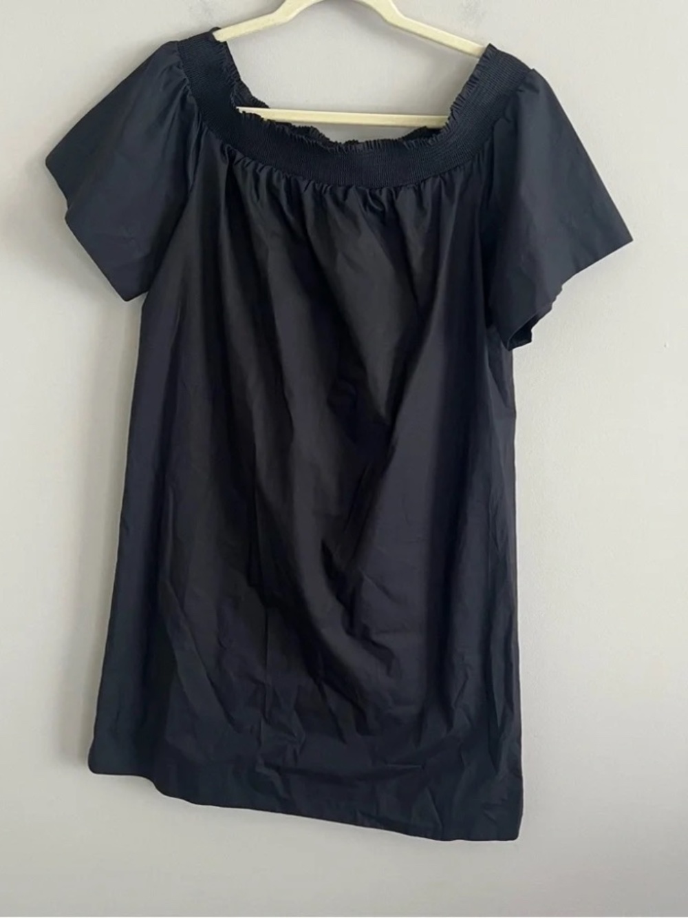 NEW J Crew Off Shoulder Cotton Poplin Dress Solid Black Women's Size 12